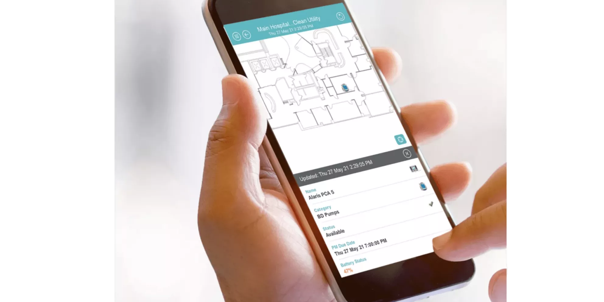 Caregiver accessing Securitas Healthcare's MobileView Locator Mobile App on their phone