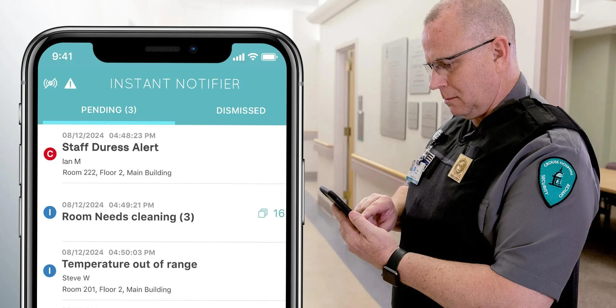 Securitas Healthcare's MobileView software alerts for duress events as part of its Staff Protection solution