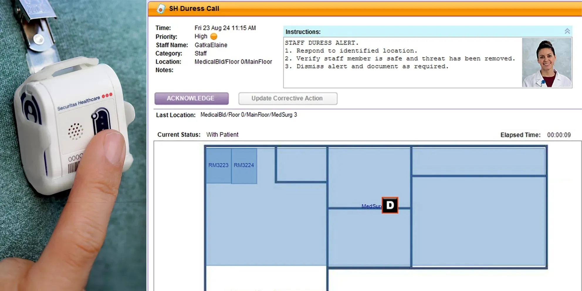 Securitas Healthcare's MobileView software alerts for duress events as part of its Staff Protection solution
