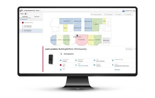 Asset Management tracking map for hospitals through MobileView Instant Notifier from Securitas Healthcare