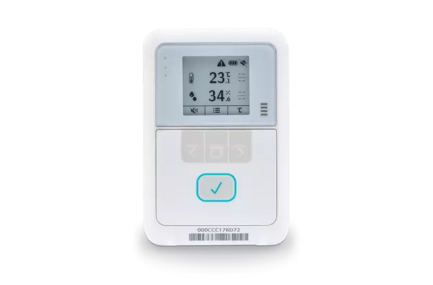 Front view of Securitas Healthcare's T15h Temperature and Humidity digital data logger
