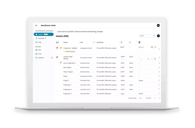 Laptop showing the AeroScout Links Cloud Management portal, for use with Securitas Healthcare's RTLS solution.