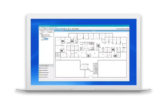 Securitas Healthcare's Location Engine for RTLS solutions displayed on a laptop