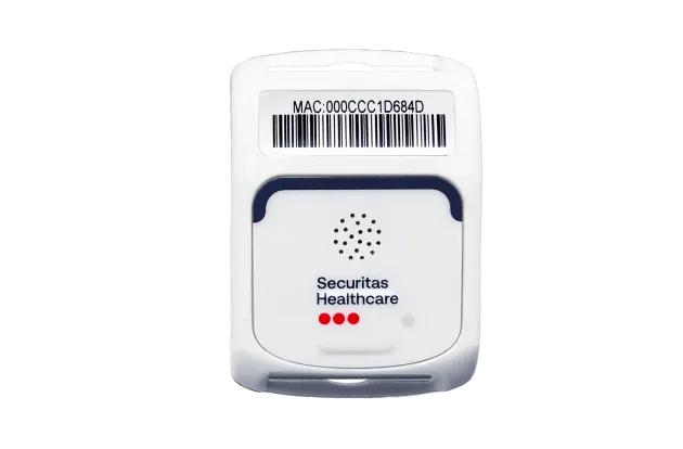Front view of the T2sp Patient Protection badge. Securitas Healthcare.