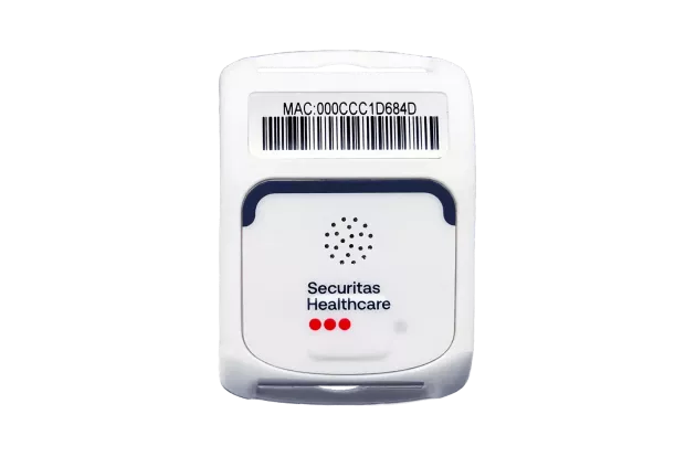 Front view of the T2sp Patient Protection badge. Securitas Healthcare.