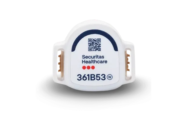 Front view of the T8p Patient Protection badge by Securitas Healthcare