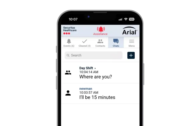 Close-up of a chat messaging on the Arial Mobile Application