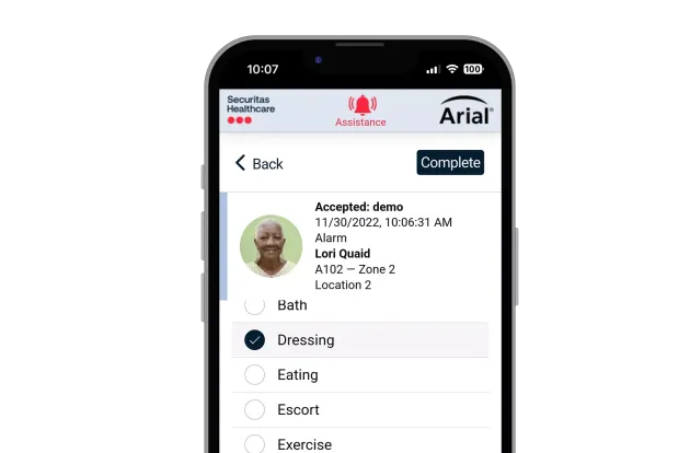 Receiving assistance through the Arial Mobile Application