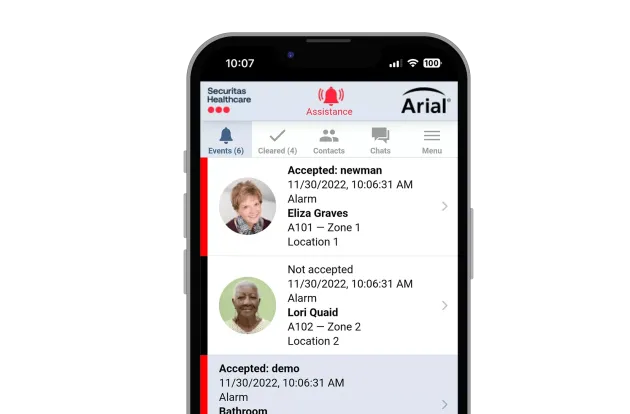 Viewing a list of accepted calls using the Arial Mobile Application