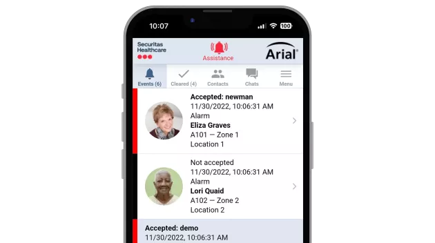 Viewing a list of accepted calls using the Arial Mobile Application