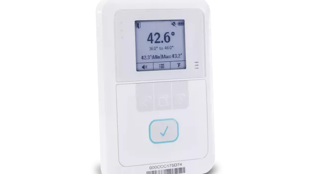 Front view of Securitas Healthcare's T15e temperature monitoring tag