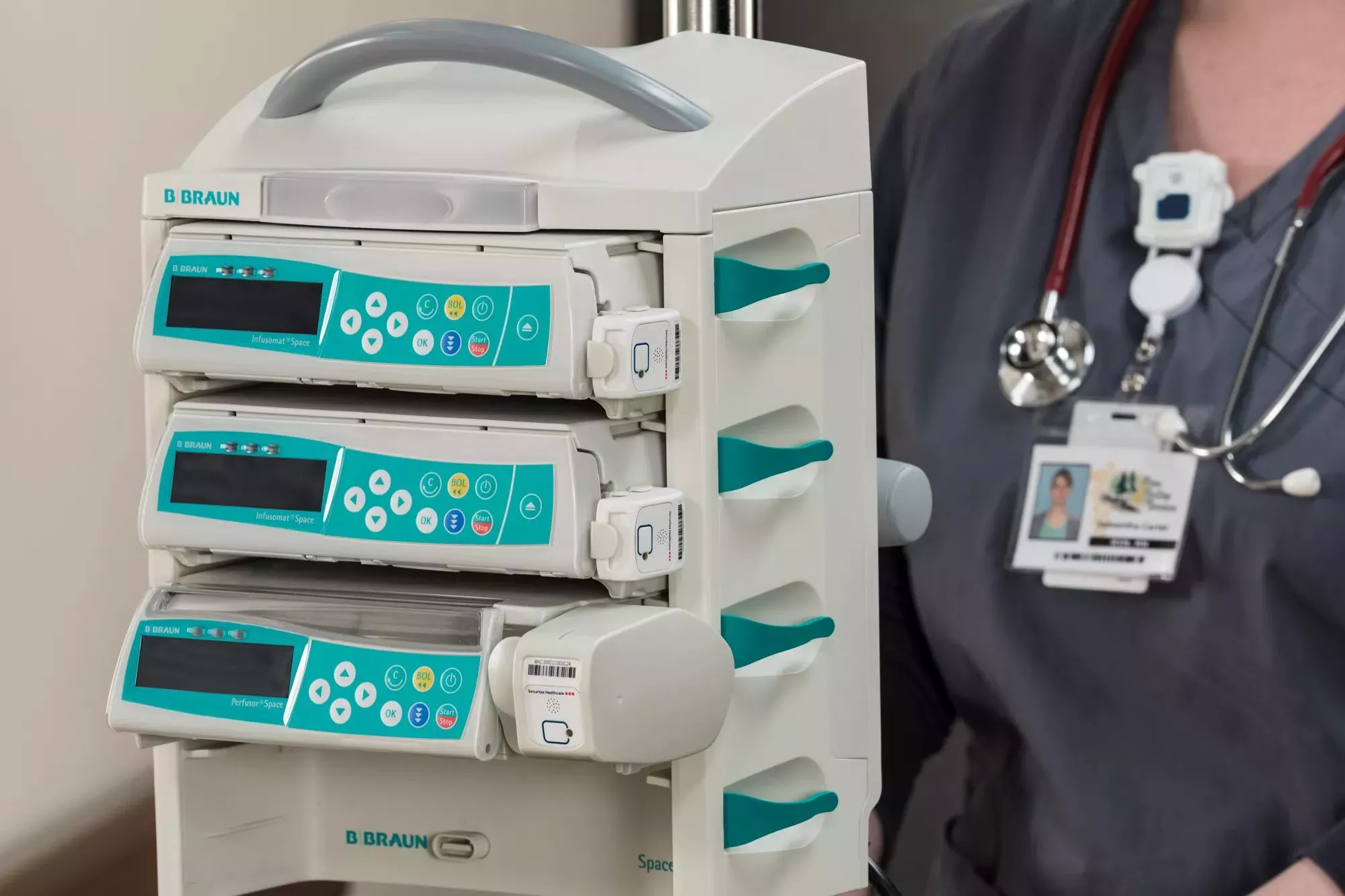 Asset tracking and management attached to a B Braun pump in Hospital environment. 