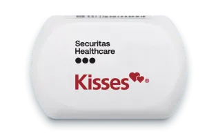 Front view of Kisses Mother Badge, for use with Securitas Healthcare's Hugs infant protection solution.