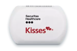 Front view of Kisses Mother Badge, for use with Securitas Healthcare's Hugs infant protection solution.