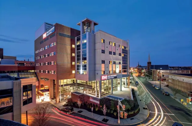 Exterior of RWJBarnabas Health (RWJ), New Jersey’s biggest healthcare provider.