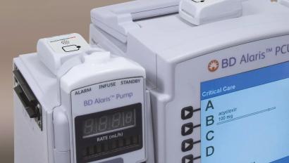 Securitas Healthcare's Asset tracking attached to a BD Alaris infusion pump