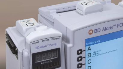 Securitas Healthcare's Asset tracking attached to a BD Alaris infusion pump